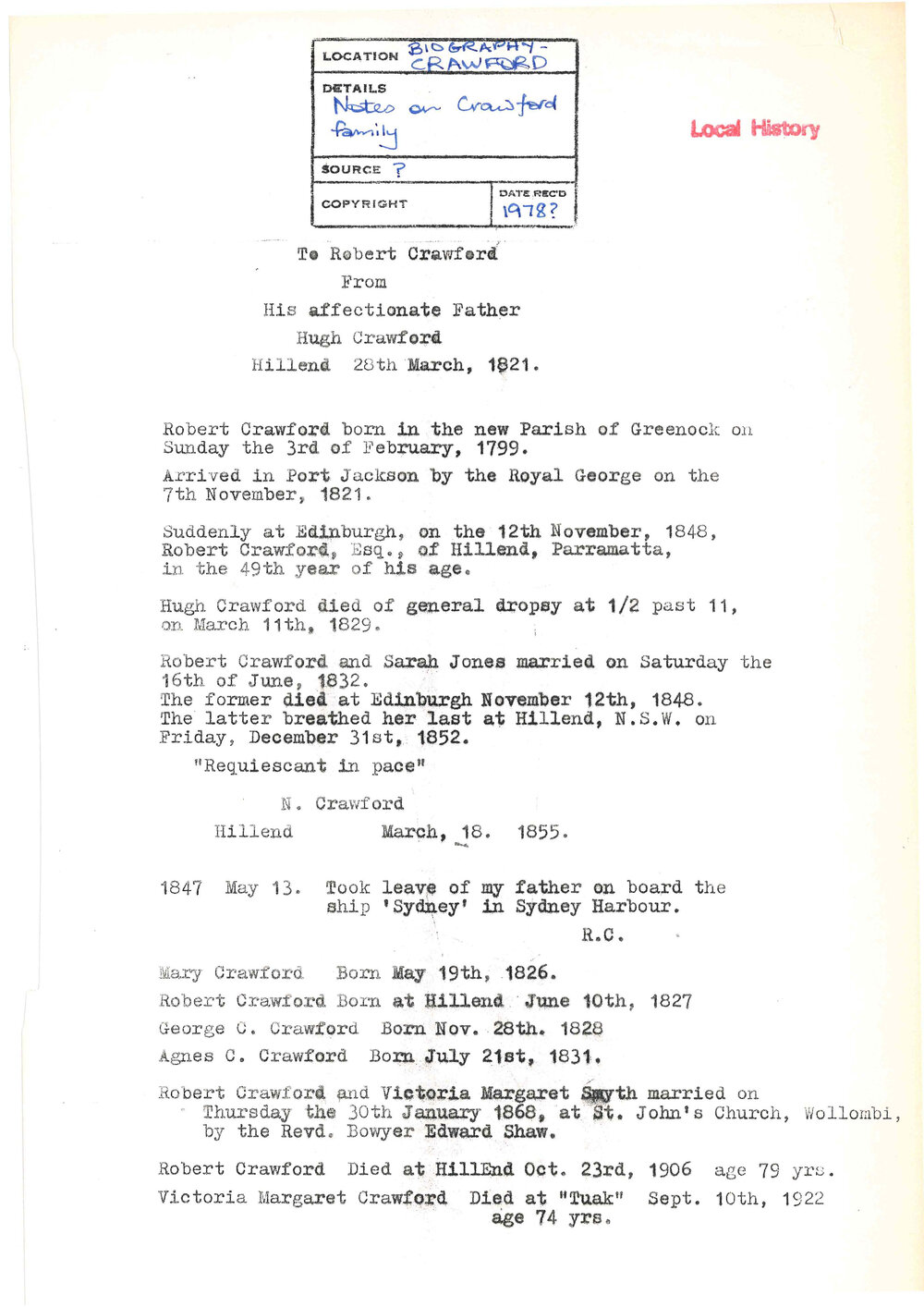 Crawford Family Tree, ?1986