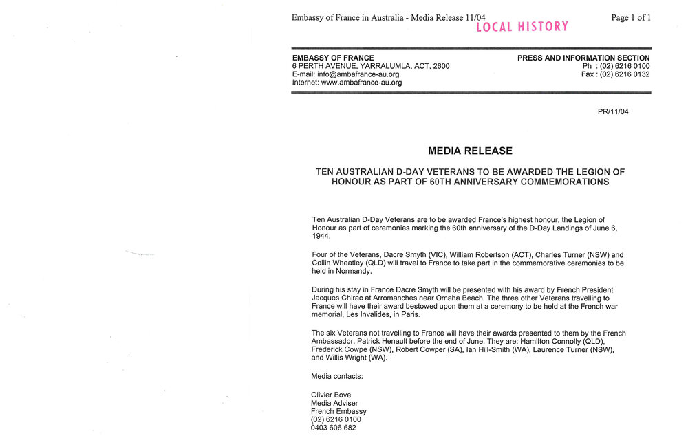 Australian D-Day Veterans Awarded Legion of Honour, 2004