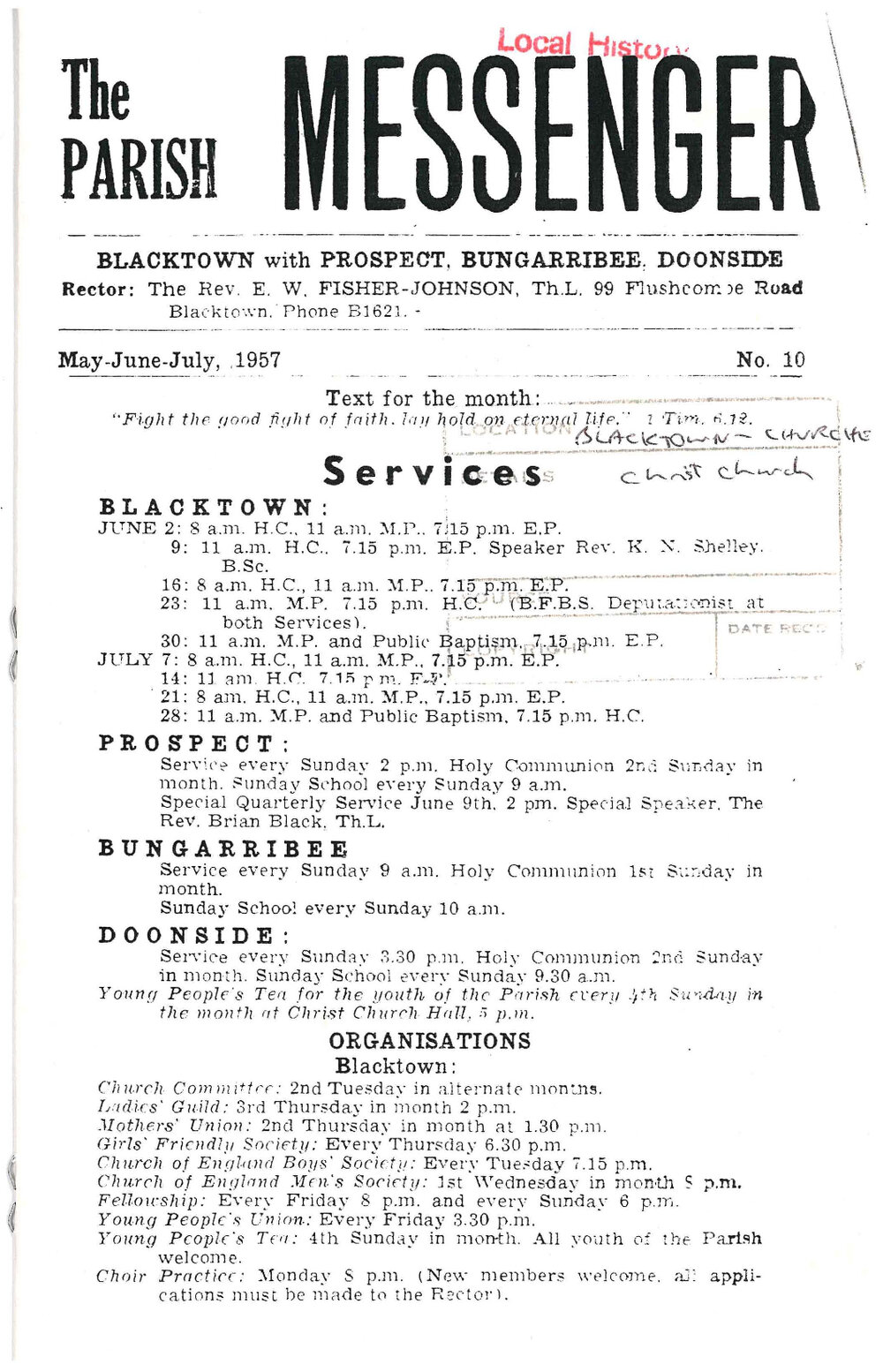 The Parish Messenger, Christ Church Blacktown, 1957