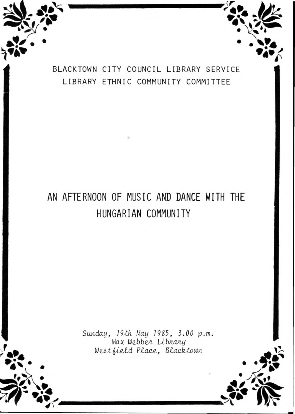 At home with Hungarian Community Afternoon, Programme, 1985