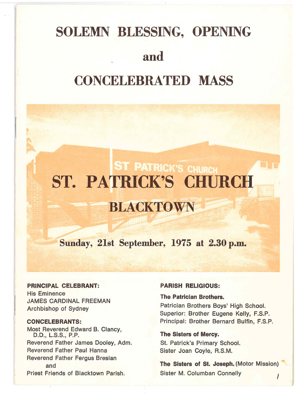 St. Patrick's Church Blacktown - Solemn Blessing, Opening and Concelebrated Mass, 1975