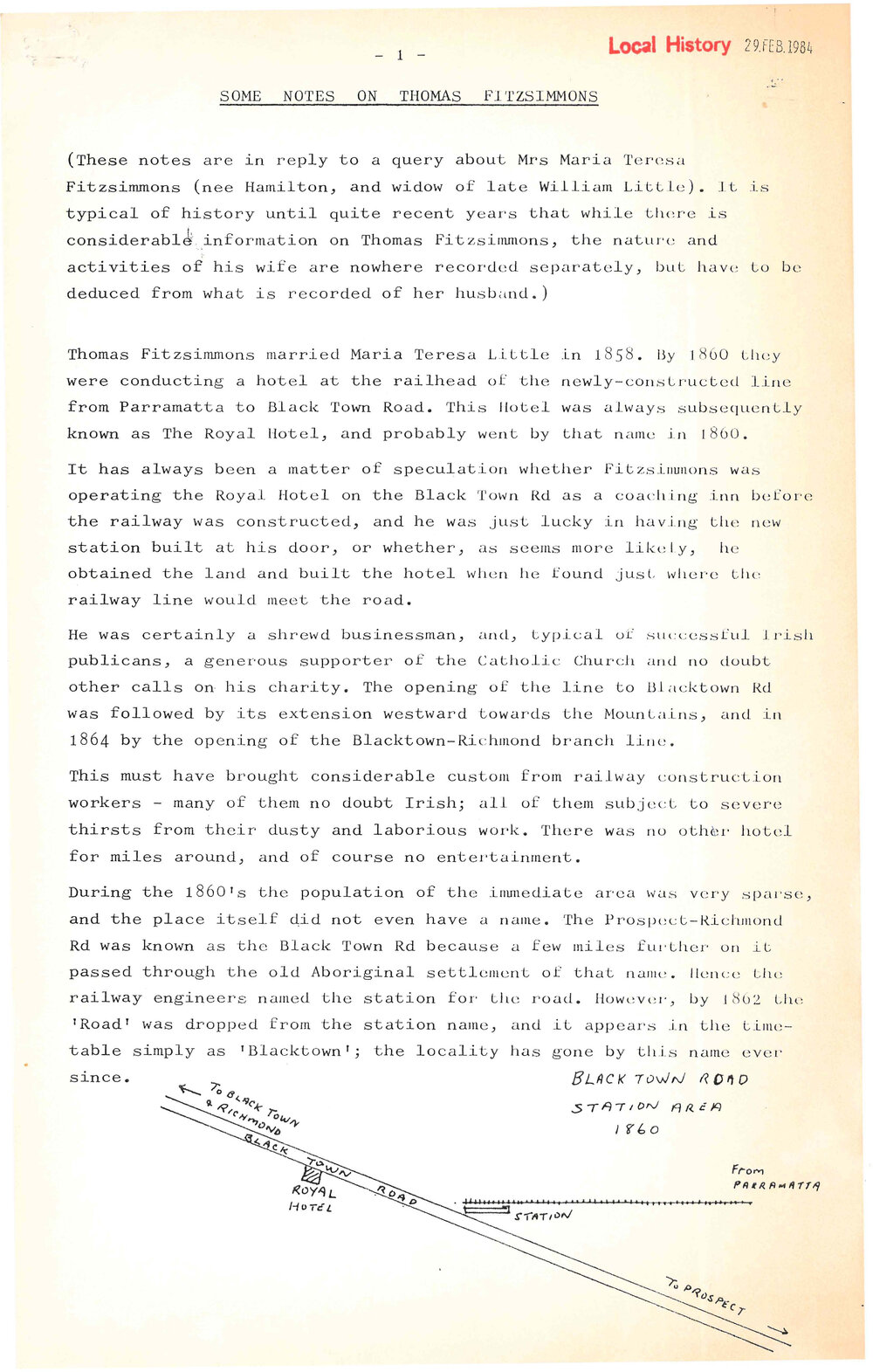 Thomas Fitzsimmons of Blacktown - Biographical notes