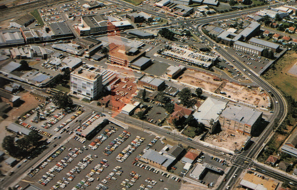 Aerial view of Blacktown CBD, 1981