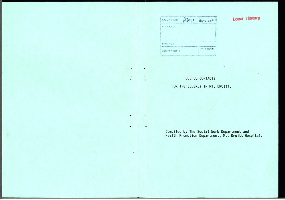 Useful contacts for the elderly in Mount Druitt, c1980s