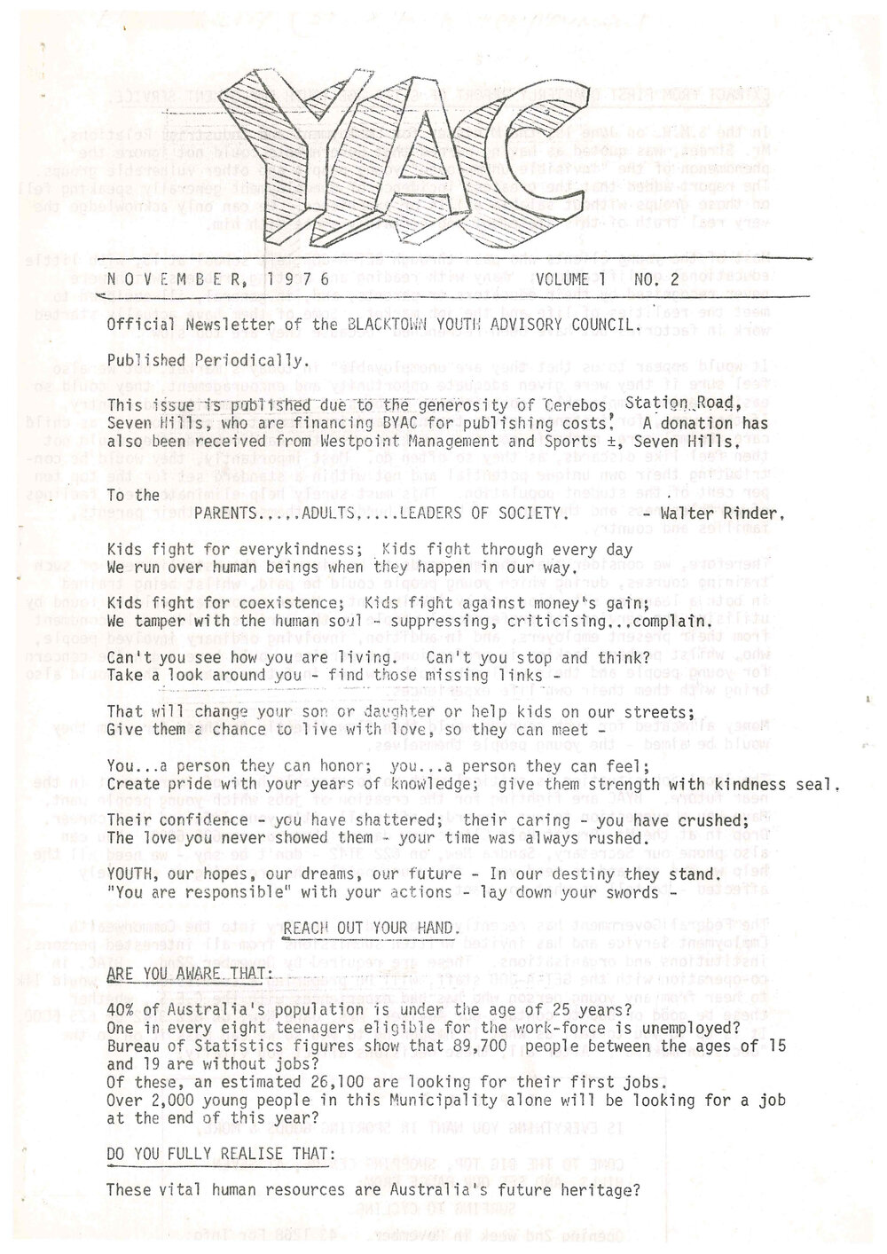 Blacktown Youth Advisory Council newsletters, 1976-1977