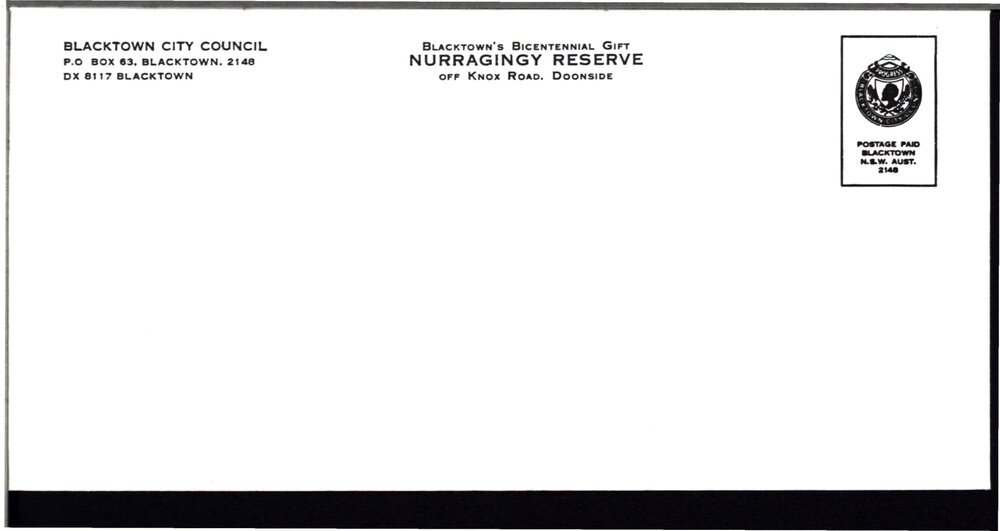 Blacktown City Council postage paid envelope Nurragingy