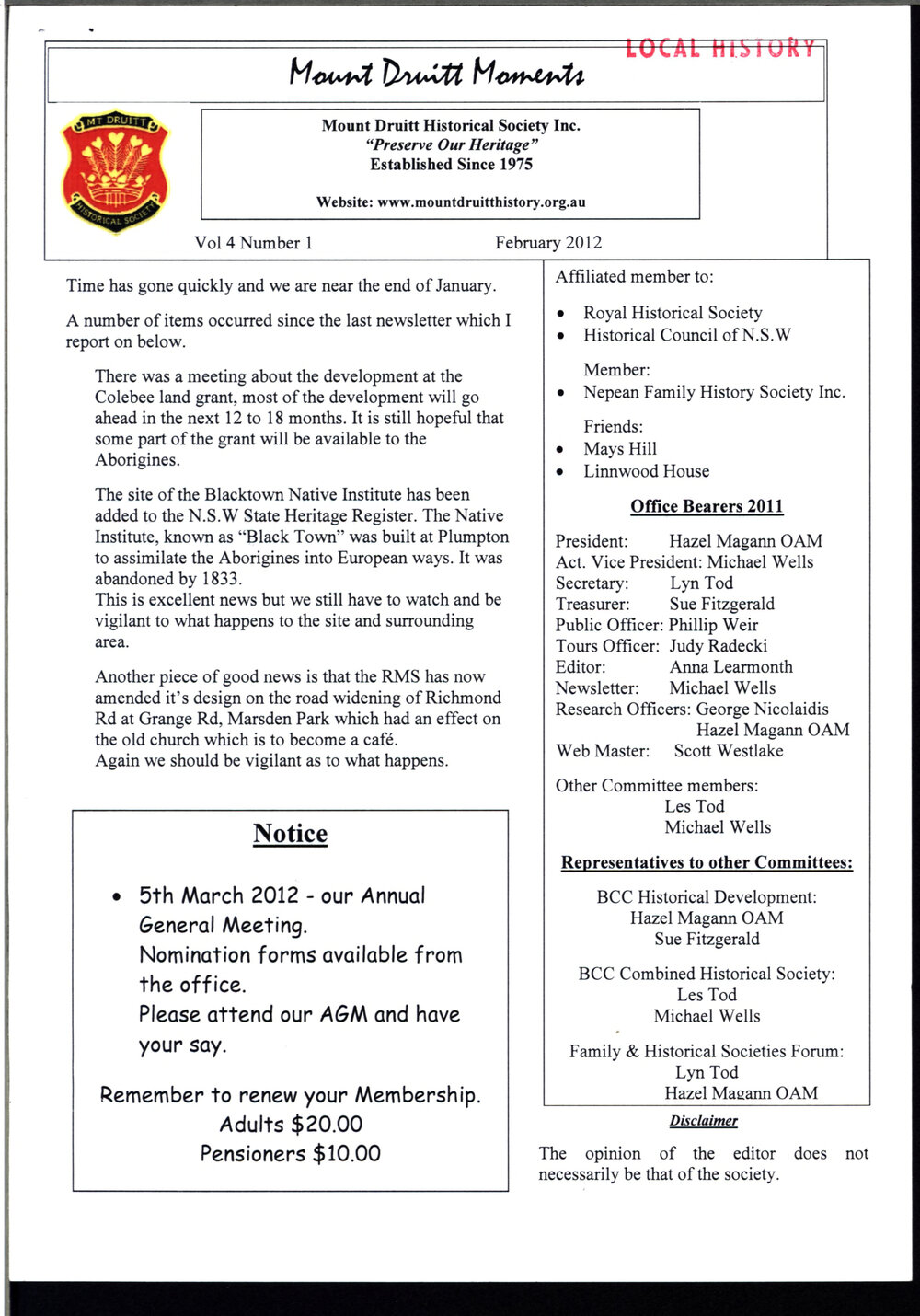 Mount Druitt Moments Newsletter, February 2012