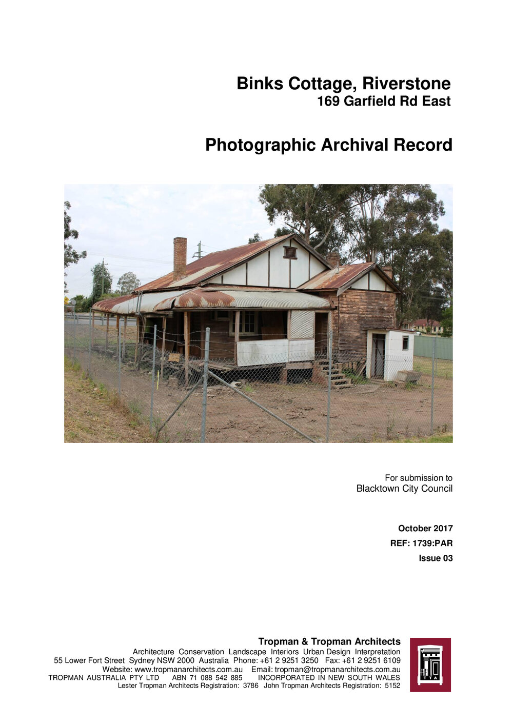 Binks Cottage, Riverstone - Photographic Archival Record