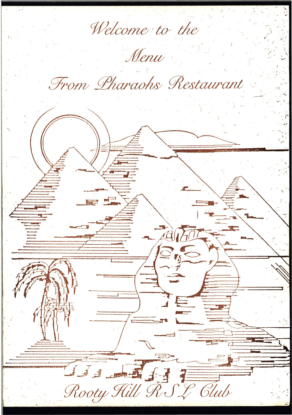 Rooty Hill RSL, Pharaohs Restaurant menu, c1990s