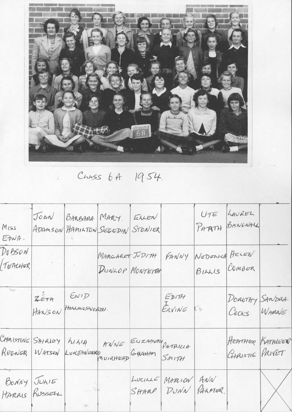 Blacktown Public School, 1954 Class 6A