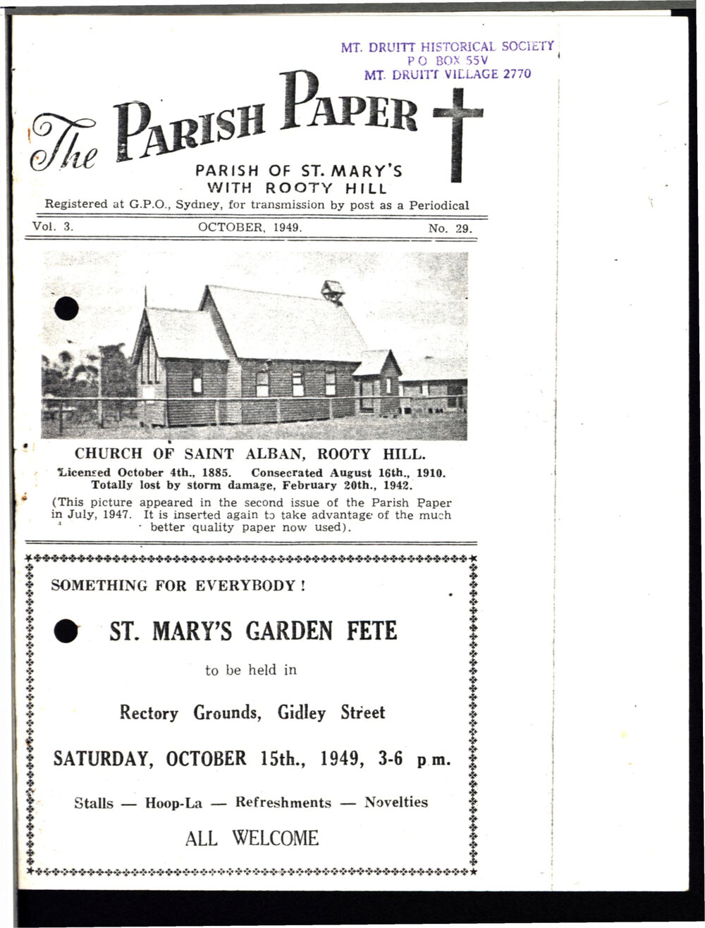 The Parish Paper St Marys Rooty Hill parish, Oct 1949
