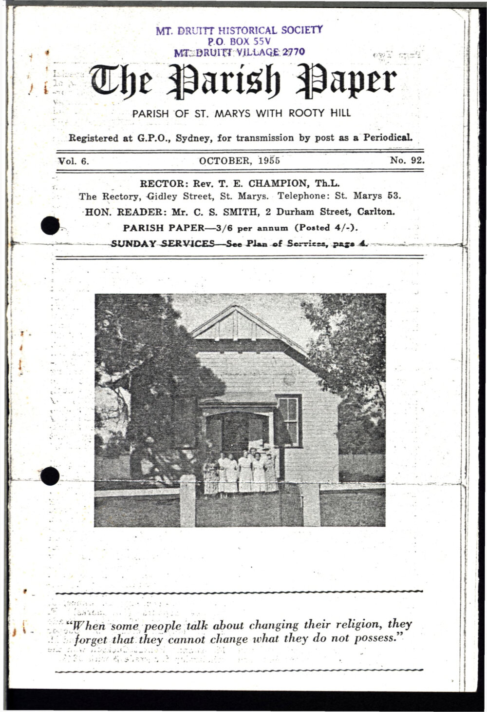 The Parish Paper St Marys Rooty Hill parish, Oct 1955