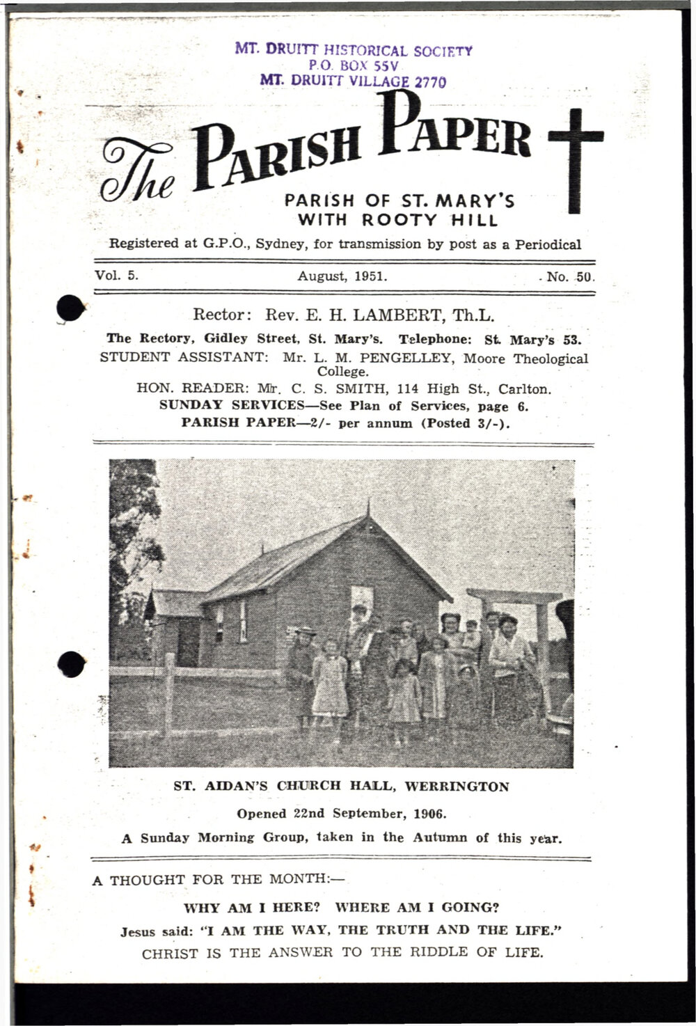 The Parish Paper St Marys Rooty Hill parish, Aug 1951