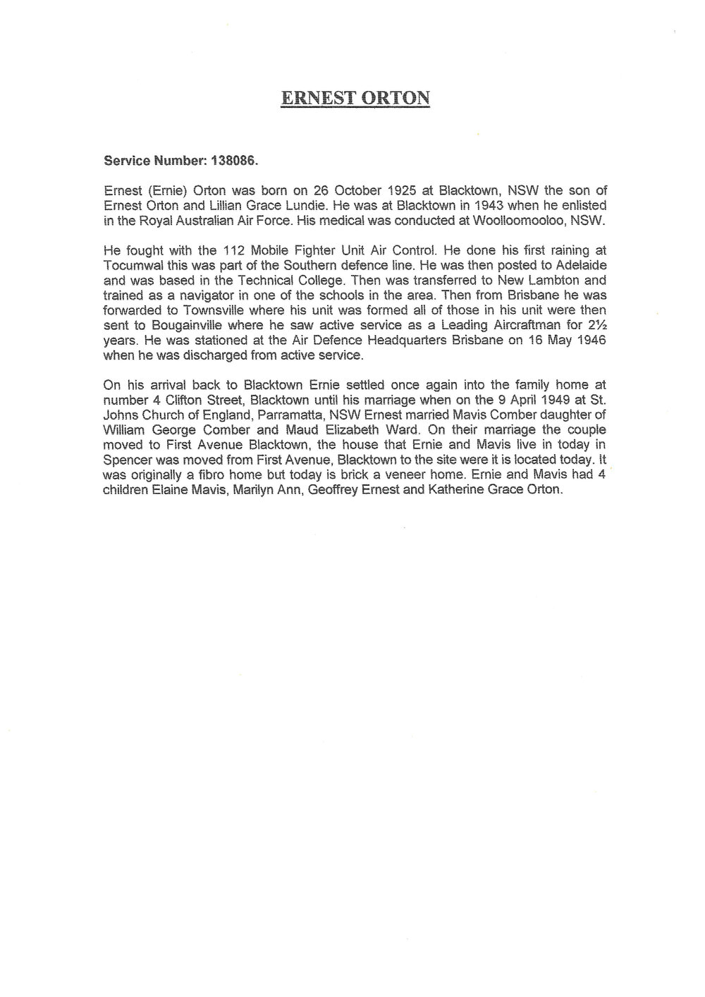 Ernest Orton biography