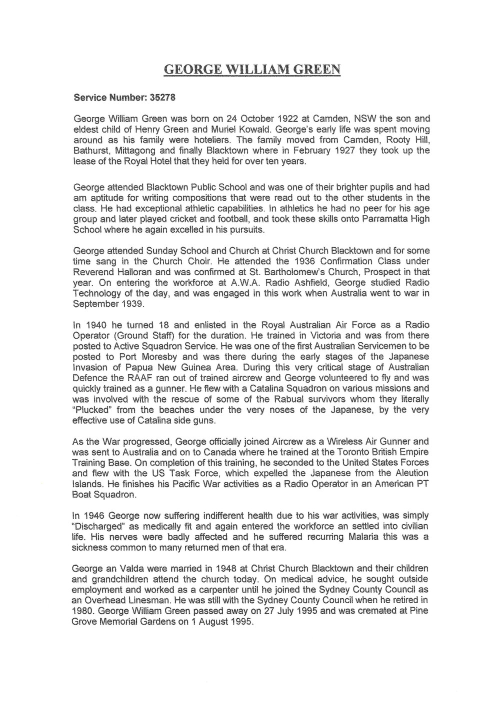 George William Green biography