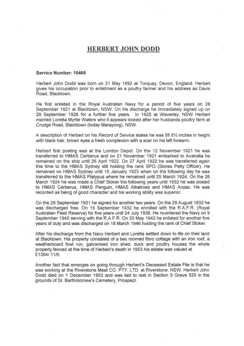 Herbert John Dodd biography