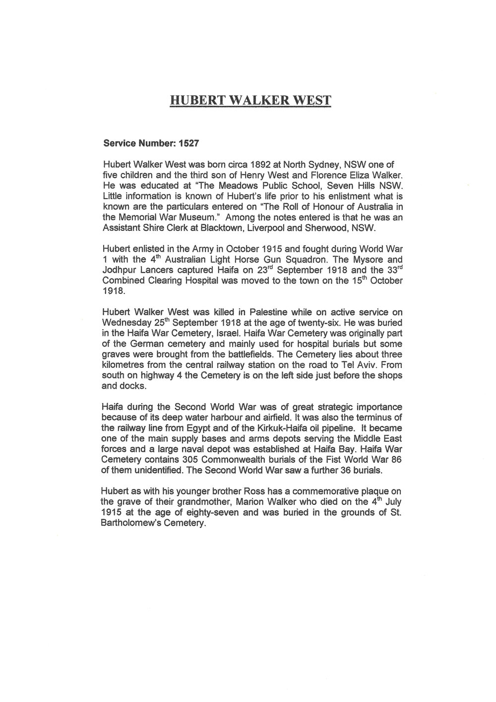 Hubert Walker West biography