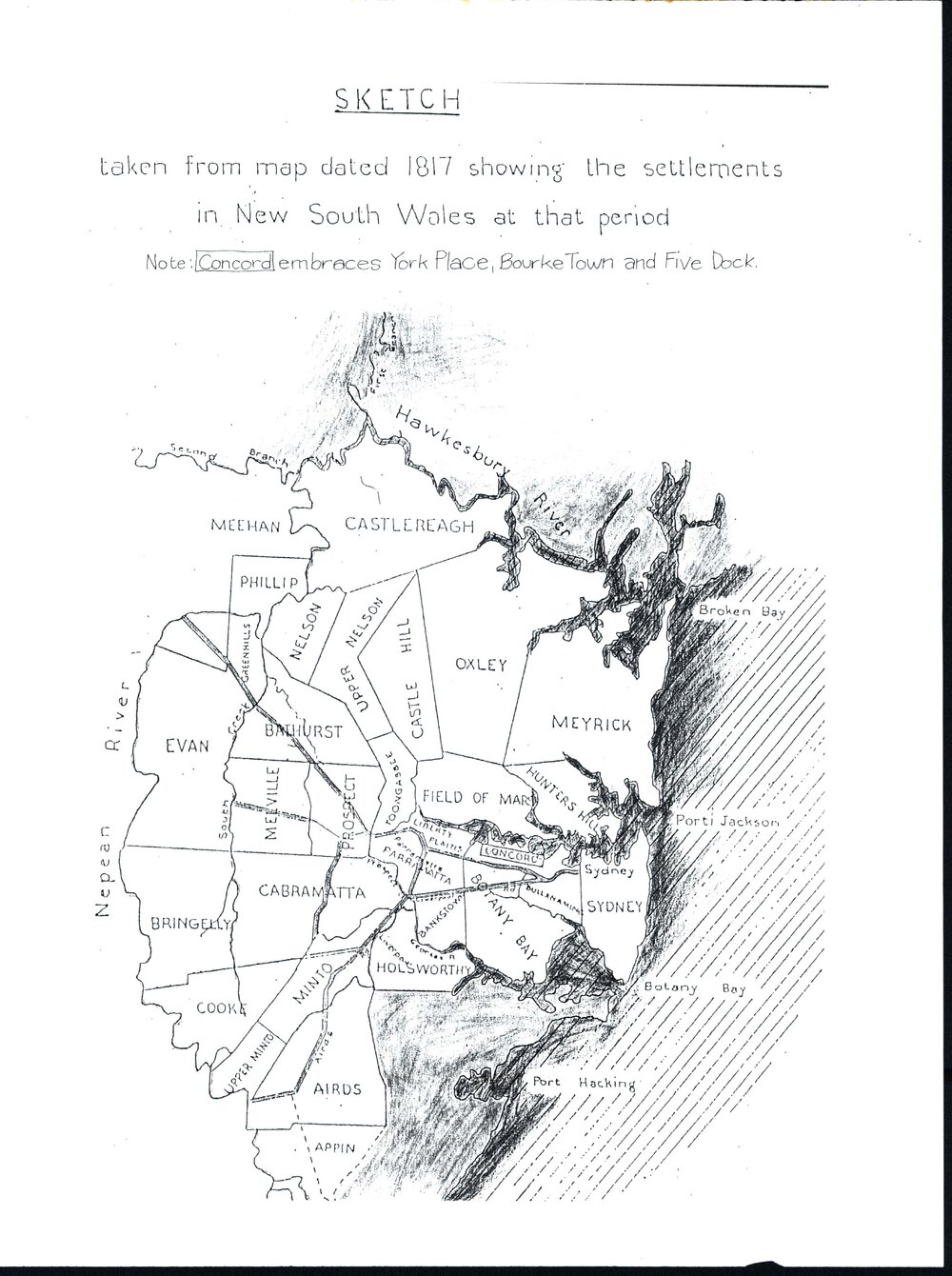 Sydney districts as at 1817