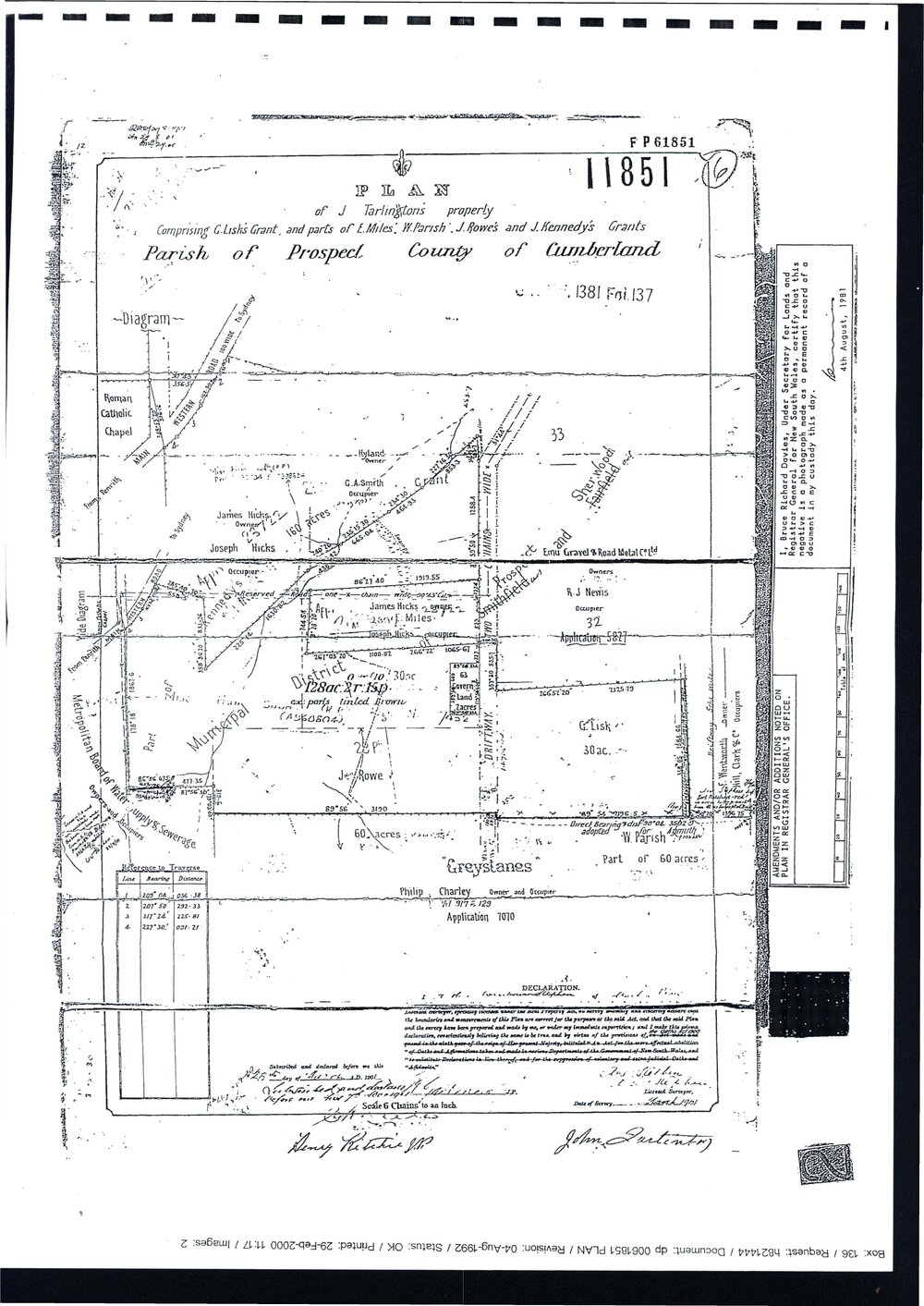 Plan of John Tarlington's property, Prospect