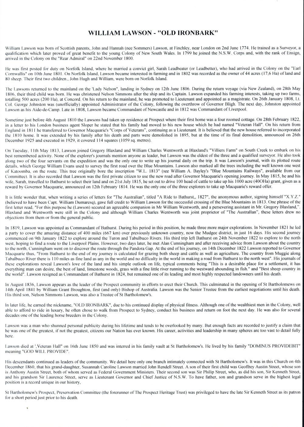 William Lawson 'Old Ironbank' biography