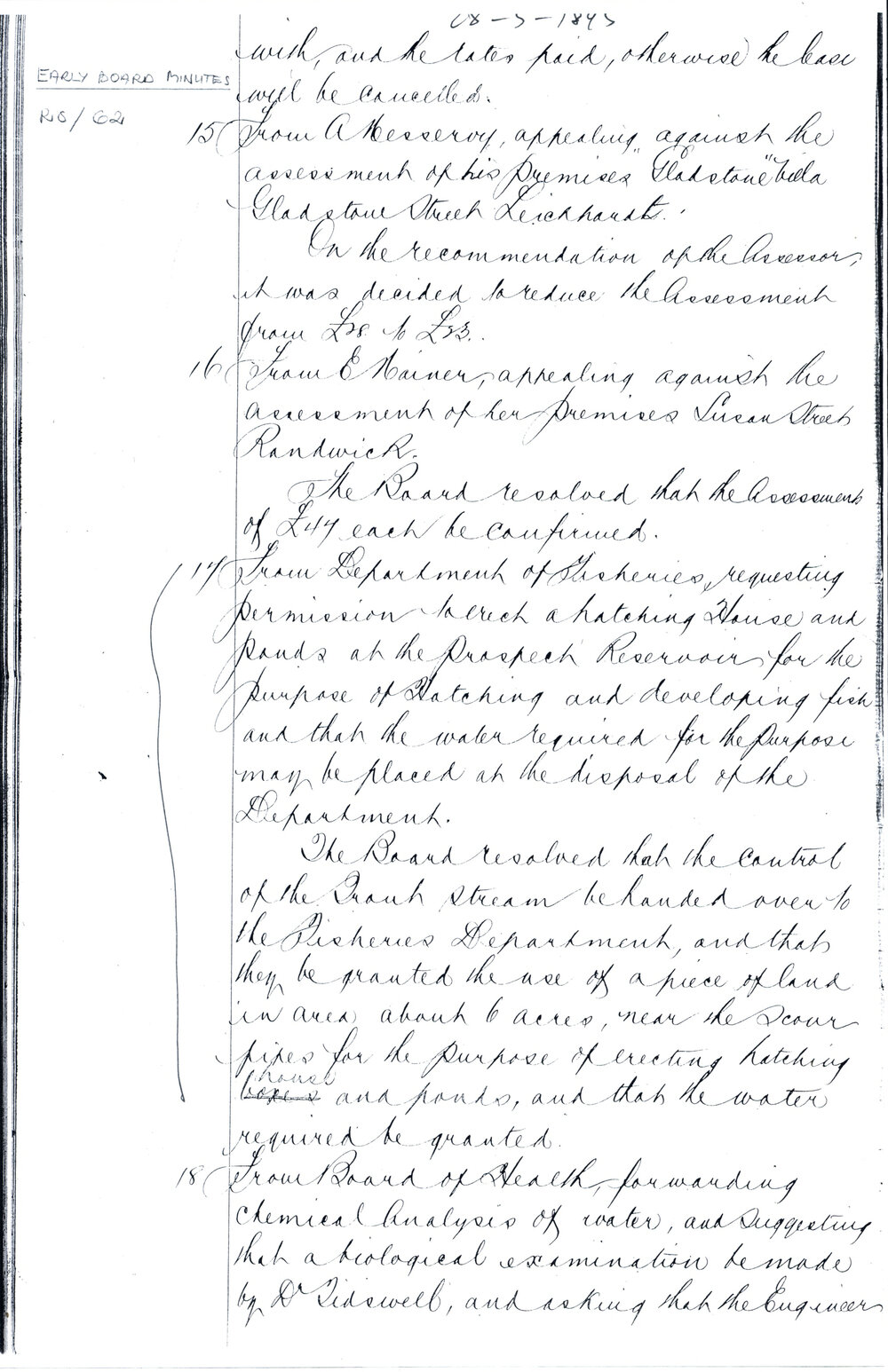 Early Board Minutes, Prospect Reservoir