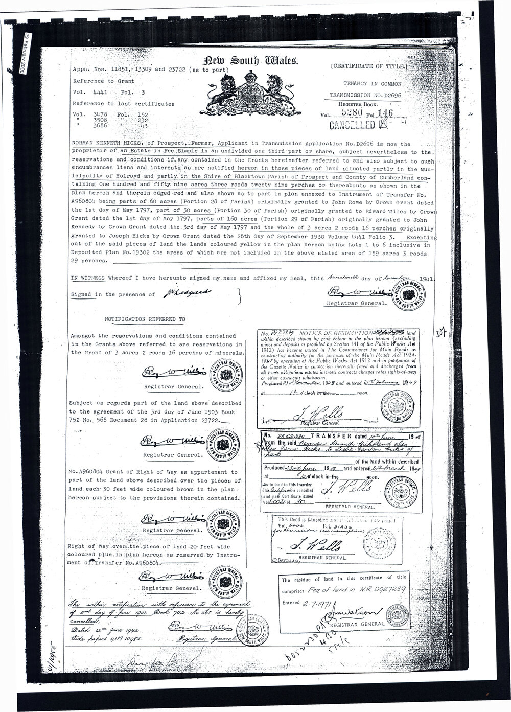 Certificate of Title - Norman Kenneth Hicks, 1941