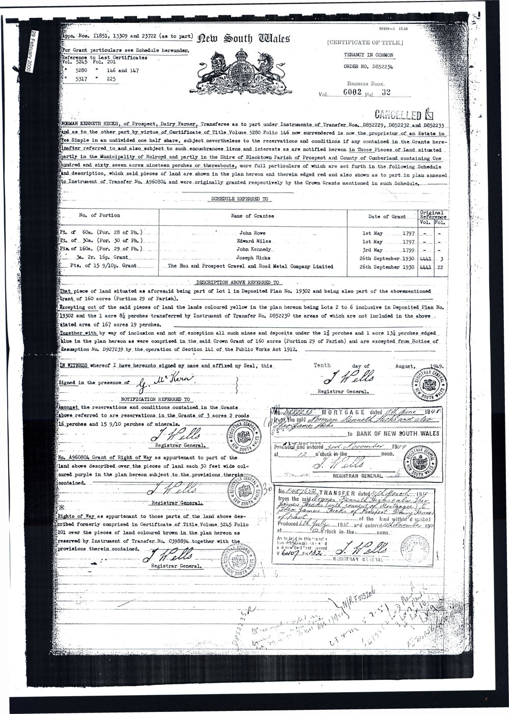Certificate of Title - Norman Kenneth Hicks, 1949