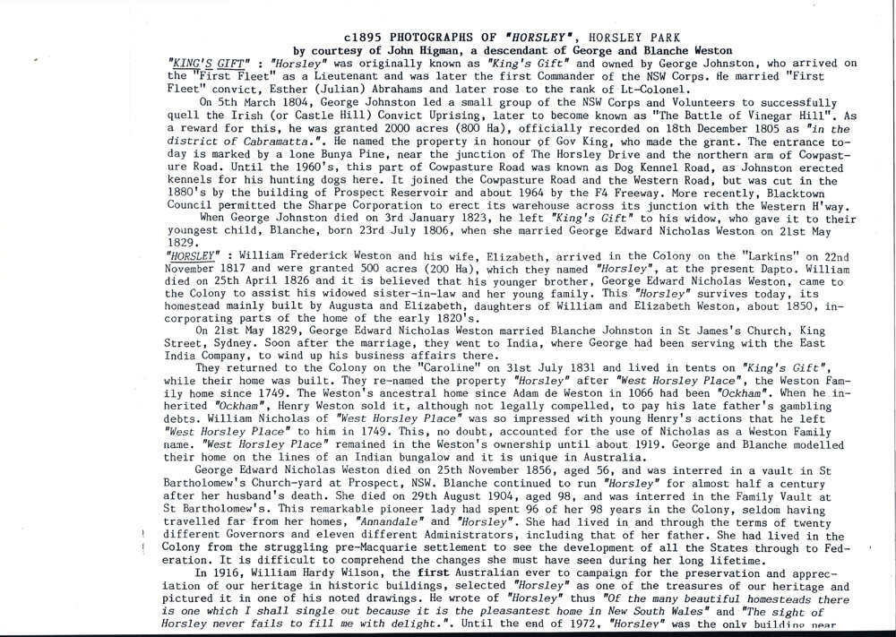 History of Horsley Homestead