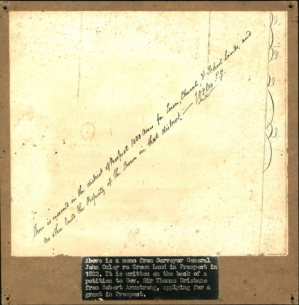 Crown Land memo, Prospect, 1822