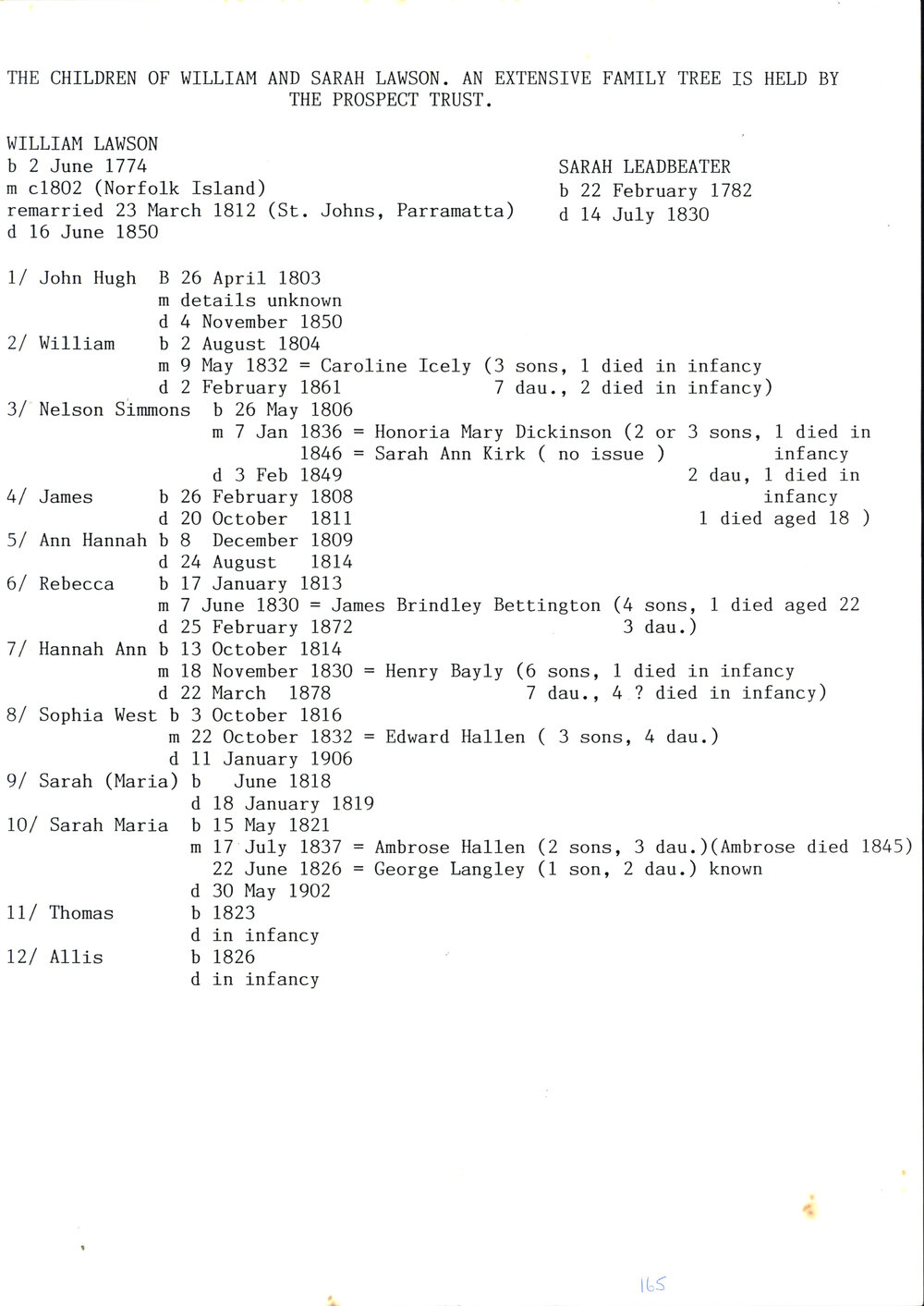 Family Tree of William and Sarah Lawson