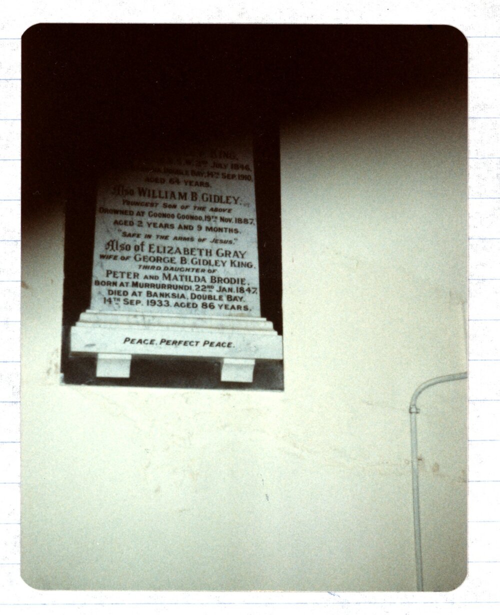 George Gidley King, William Gidley and Elizabeth Gray memorial, 1982