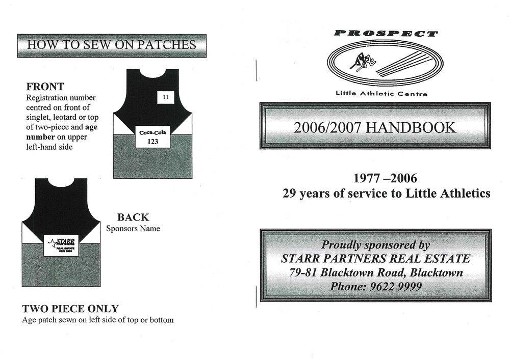 Prospect Little Athletics Centre Handbook, 2006-07