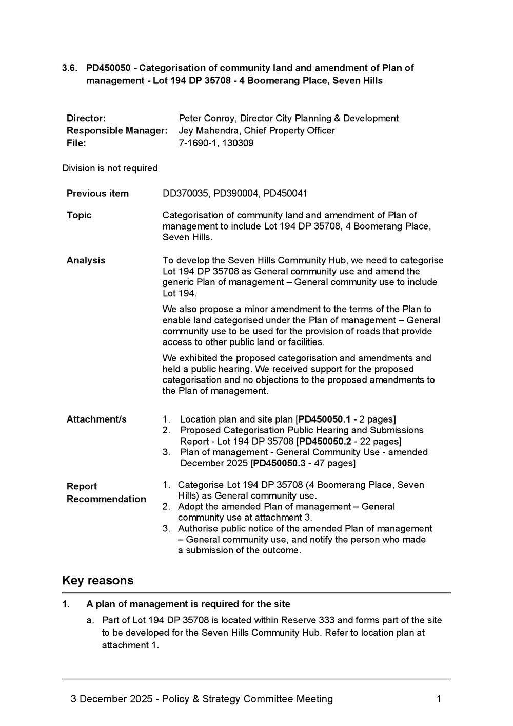 Proposed categorisation of community land - 4 Boomrang Place, Seven Hills