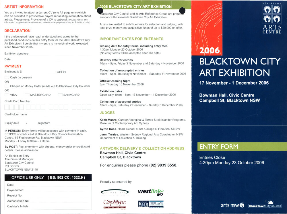2006 Blacktown City Art Exhibition entry form