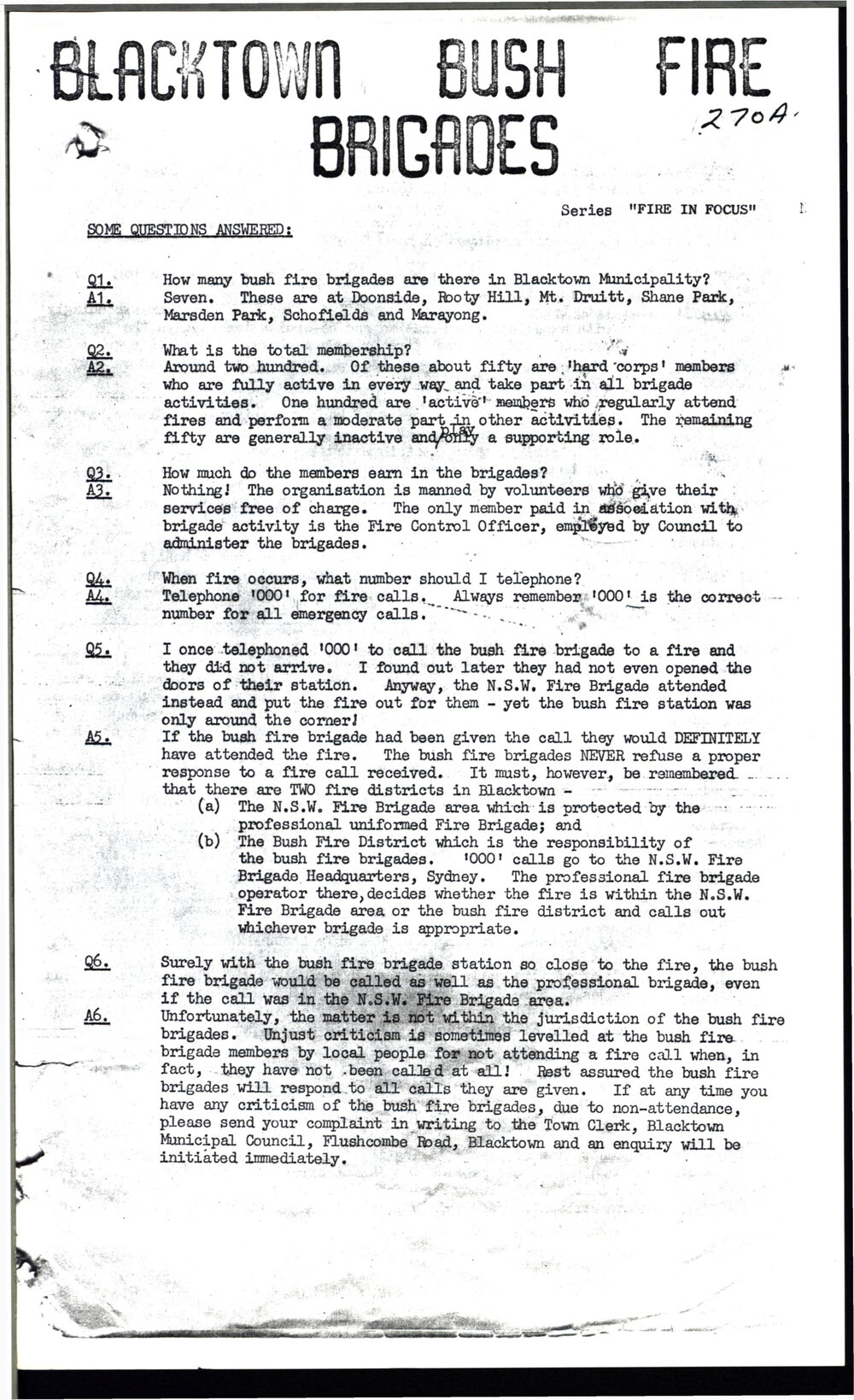 Blacktown Bush Fire Brigades Q&amp;A 