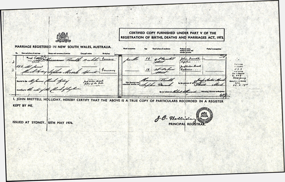 FINCKH marriage 1863 and Ernest birth registration 1868