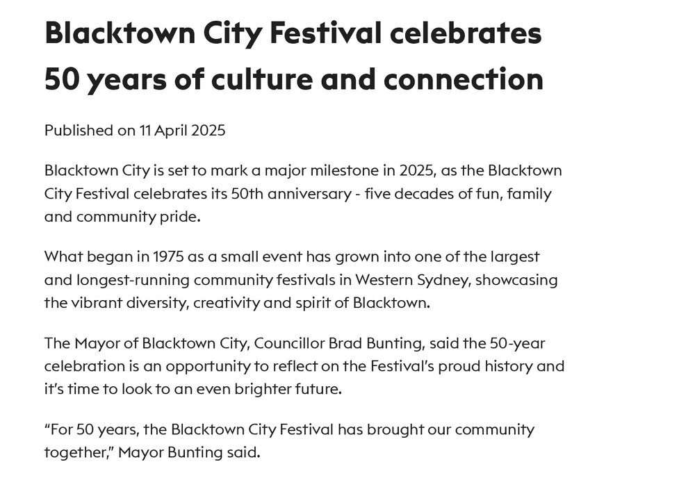 50 Years of Blacktown City Festival, 2025