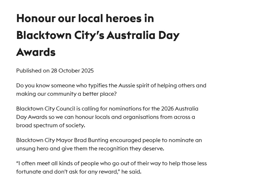 2026 Blacktown City Australia Day Awards nominations open