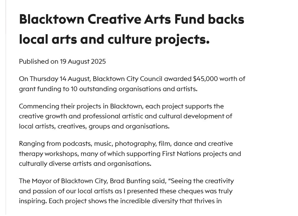 2025 Blacktown Creative Arts Fund presentation