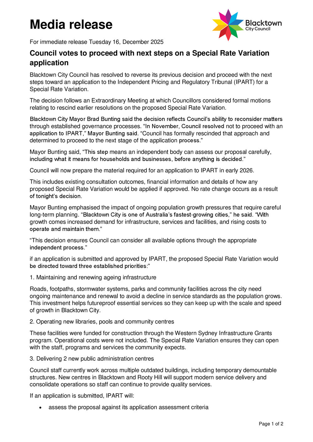 Council votes to proceed with next steps on Special Rate Variation, 2025