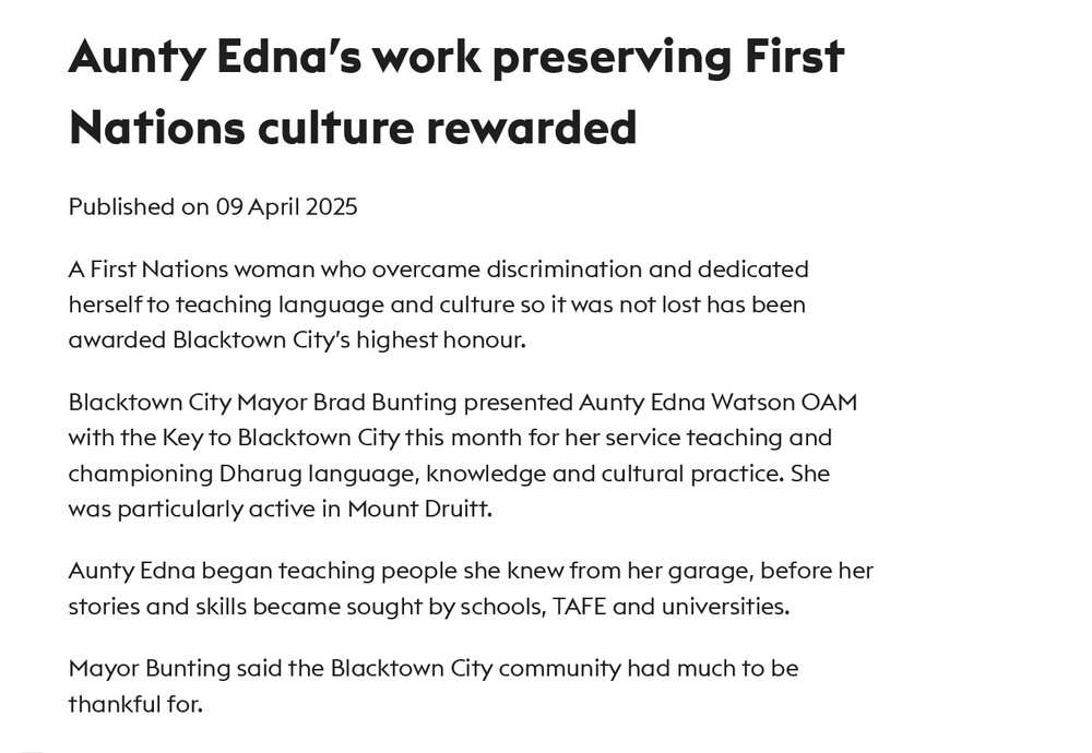 Aunty Edna&rsquo;s work preserving First Nations culture rewarded, 2025