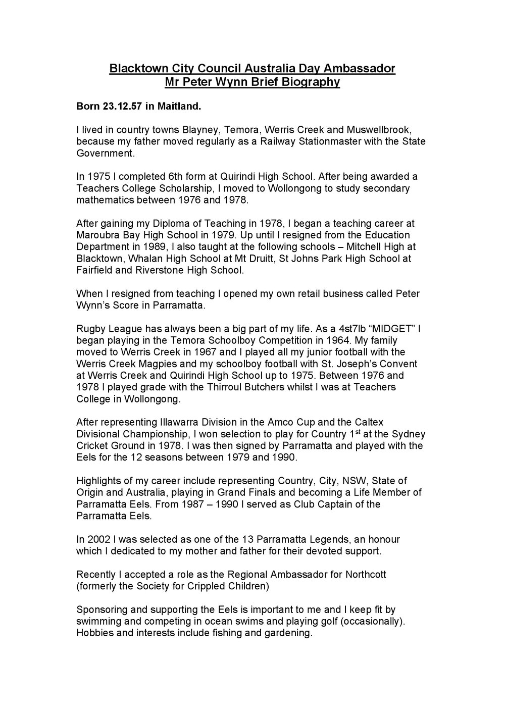 Australia Day Ambassador Peter Wynn speech, 2008