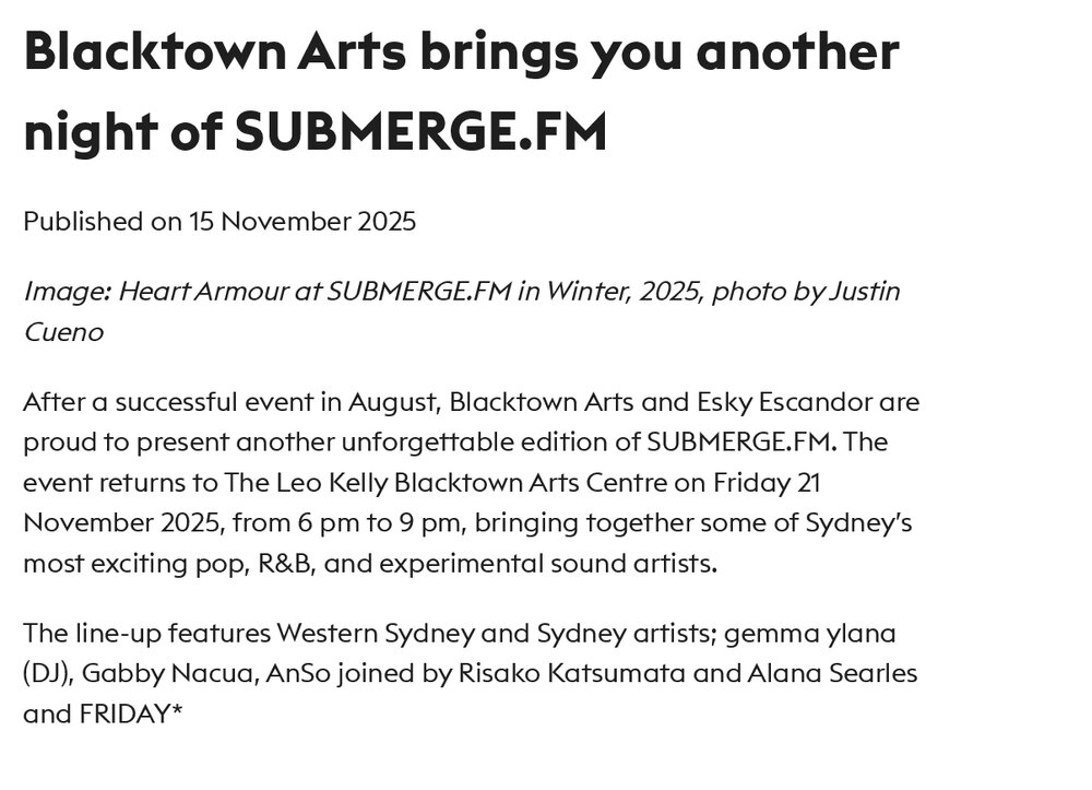 Blacktown Arts brings you another night of SUBMERGE.FM, 2025