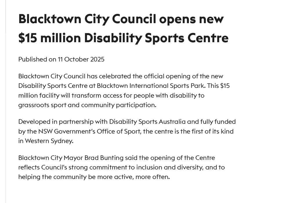 Blacktown City Council opens Disability Sports Centre, 2025