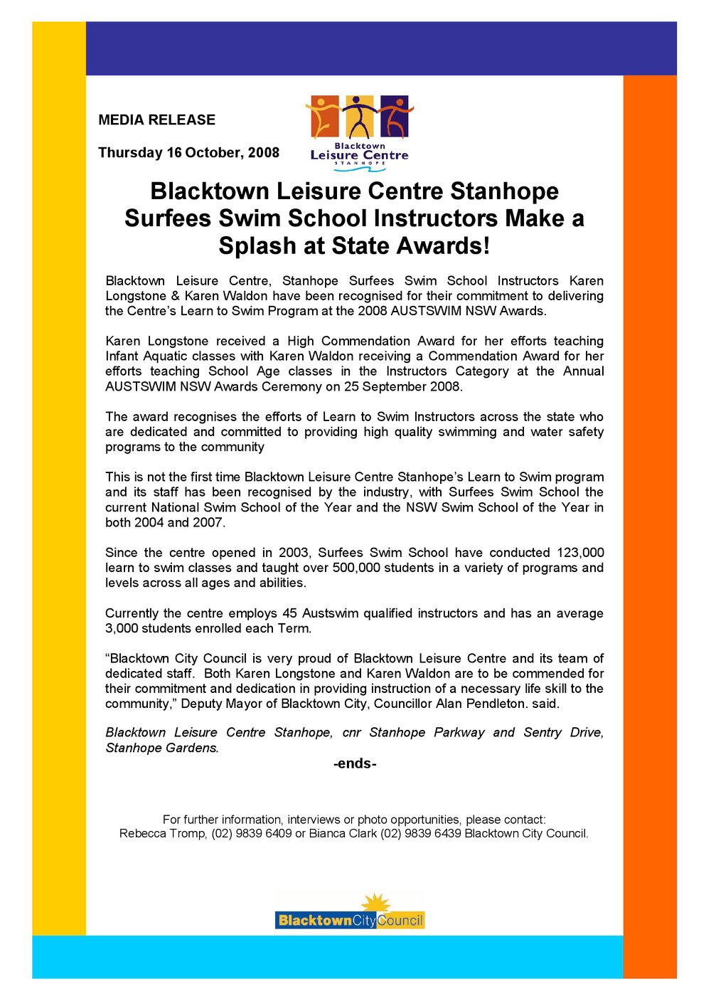 BLCS 2008 AUSTSWIM NSW Awards