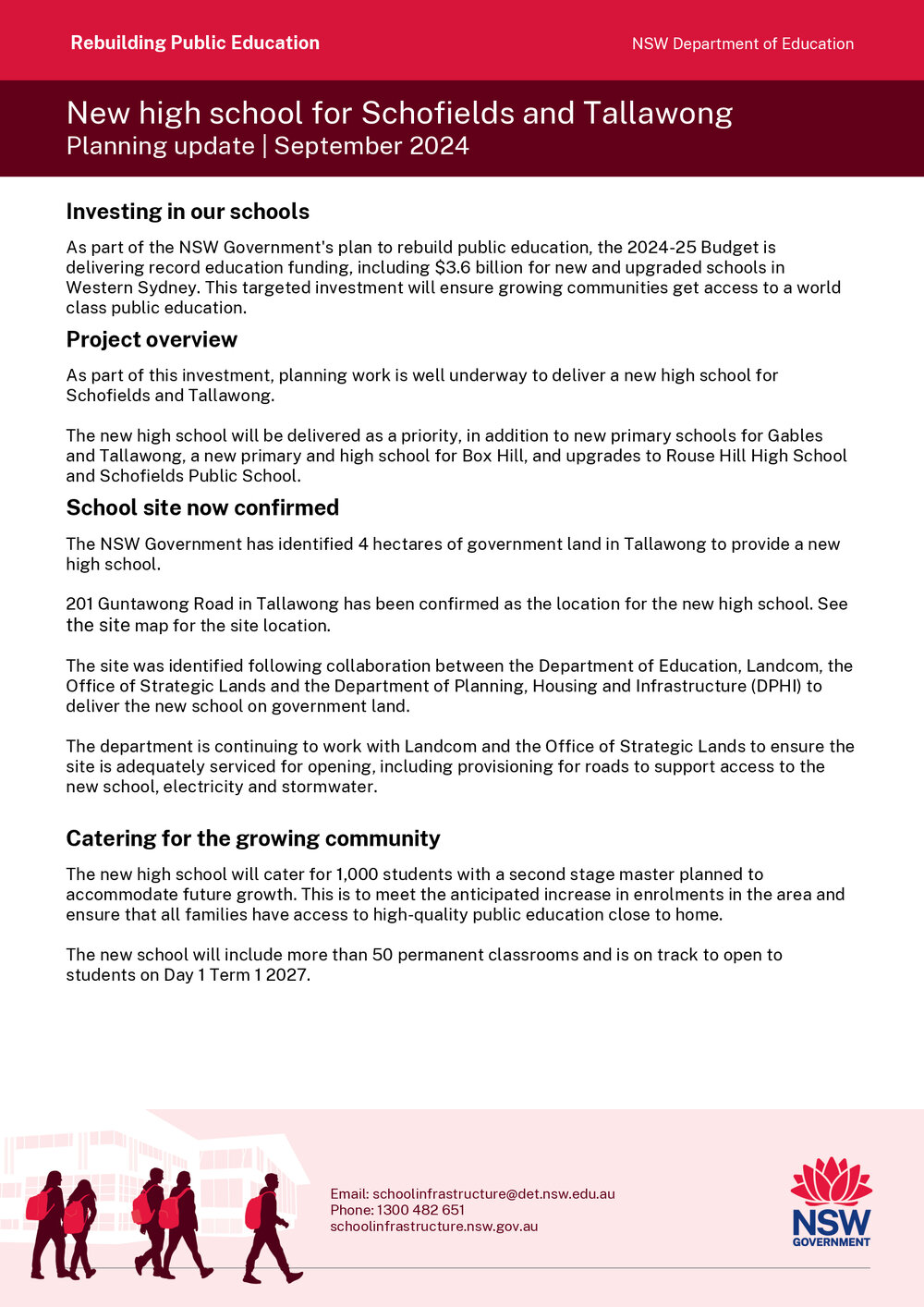 Location of new high school for Schofields and Tallawong, 2024