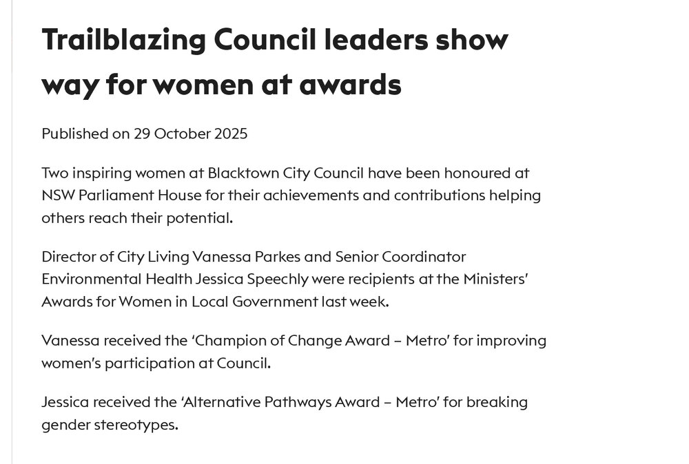 Trailblazing Council leaders show way for women at awards media release, 2025