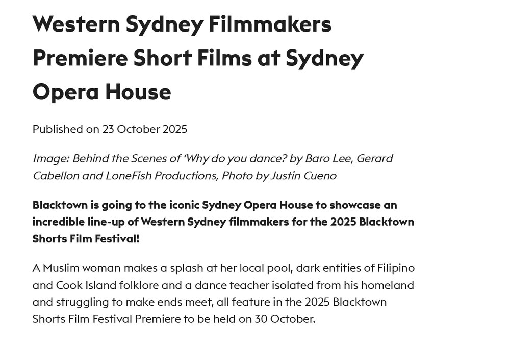 Blacktown Shorts Film Festival at Sydney Opera House media release, 2025