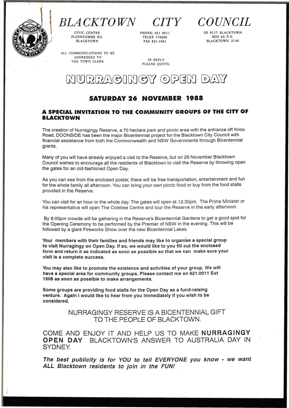 Nurragingy Reserve Open Day, 26 Nov 1988