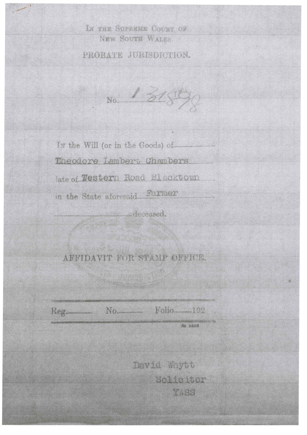 Theodore Lambert Chambers documents, died 1925